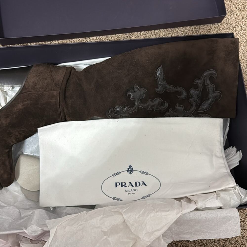 Prada Calzature Donna Brushed Calfskin Leather Boots - Worn Once - Size 38.5 - Picture 8 of 10